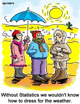 weather cartoon - without statistics we wouldn't know how to dress for the weather!