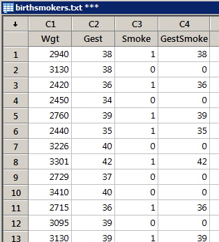 minitab worksheet