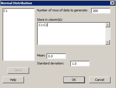 normal distribution dialog box