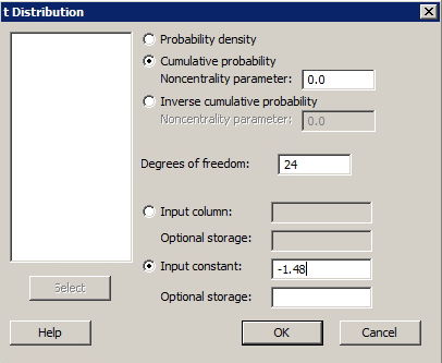 minitab t distribution dialog box