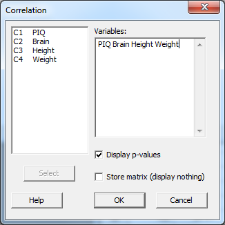 minitab correlation