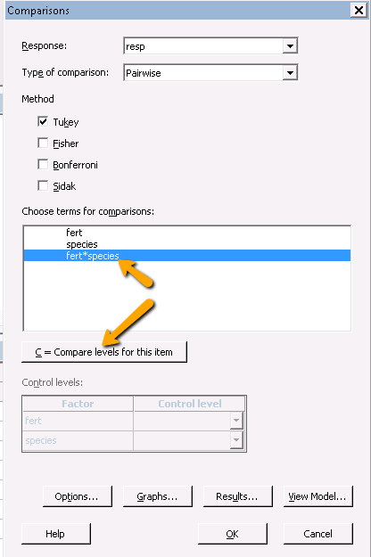 Minitab Comparisons dialog box