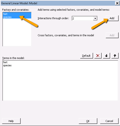 Minitab GLM dialog box