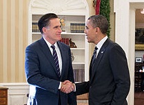 Mitt Romney and Barack Obama shaking hands