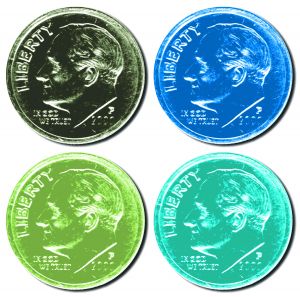 dimes in four colors