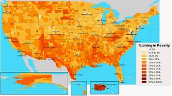 Map of poverty level in the US