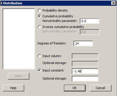 computing the test statistic and p-value in minitab express