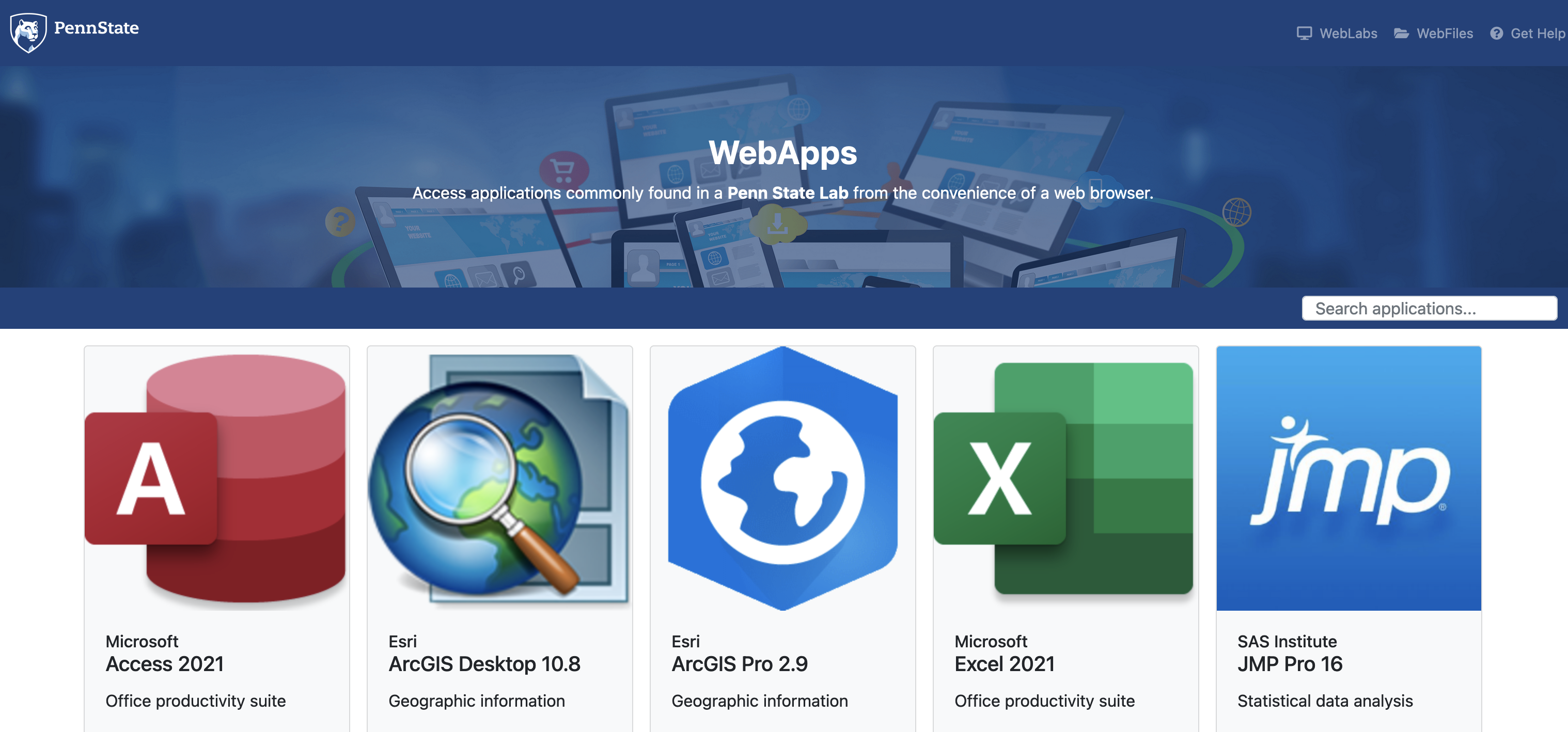 Screenshot of WebApps homepage