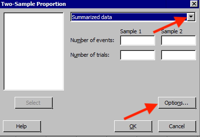 Minitab window for two-sample prortion test.