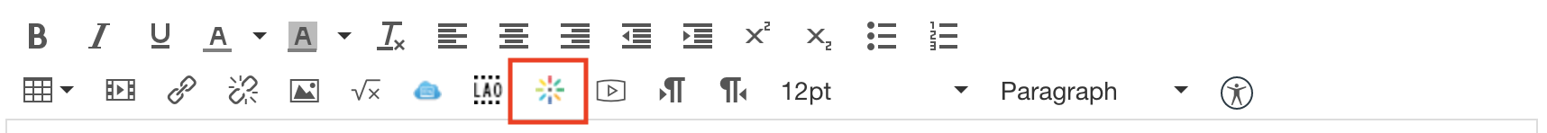 Rich content editor in Canvas with the Kaltura icon highlighted